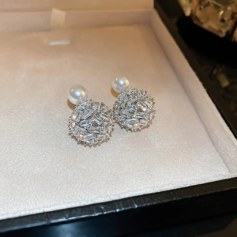 Electroplated Silver Needle Zircon Ball Europe And The United States Light Luxury Fashion Atwo-wear Personalized Ear Accessories
