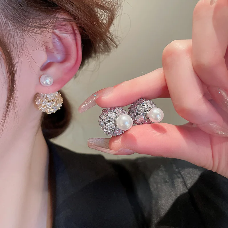 Electroplated Silver Needle Zircon Ball Europe And The United States Light Luxury Fashion Atwo-wear Personalized Ear Accessories