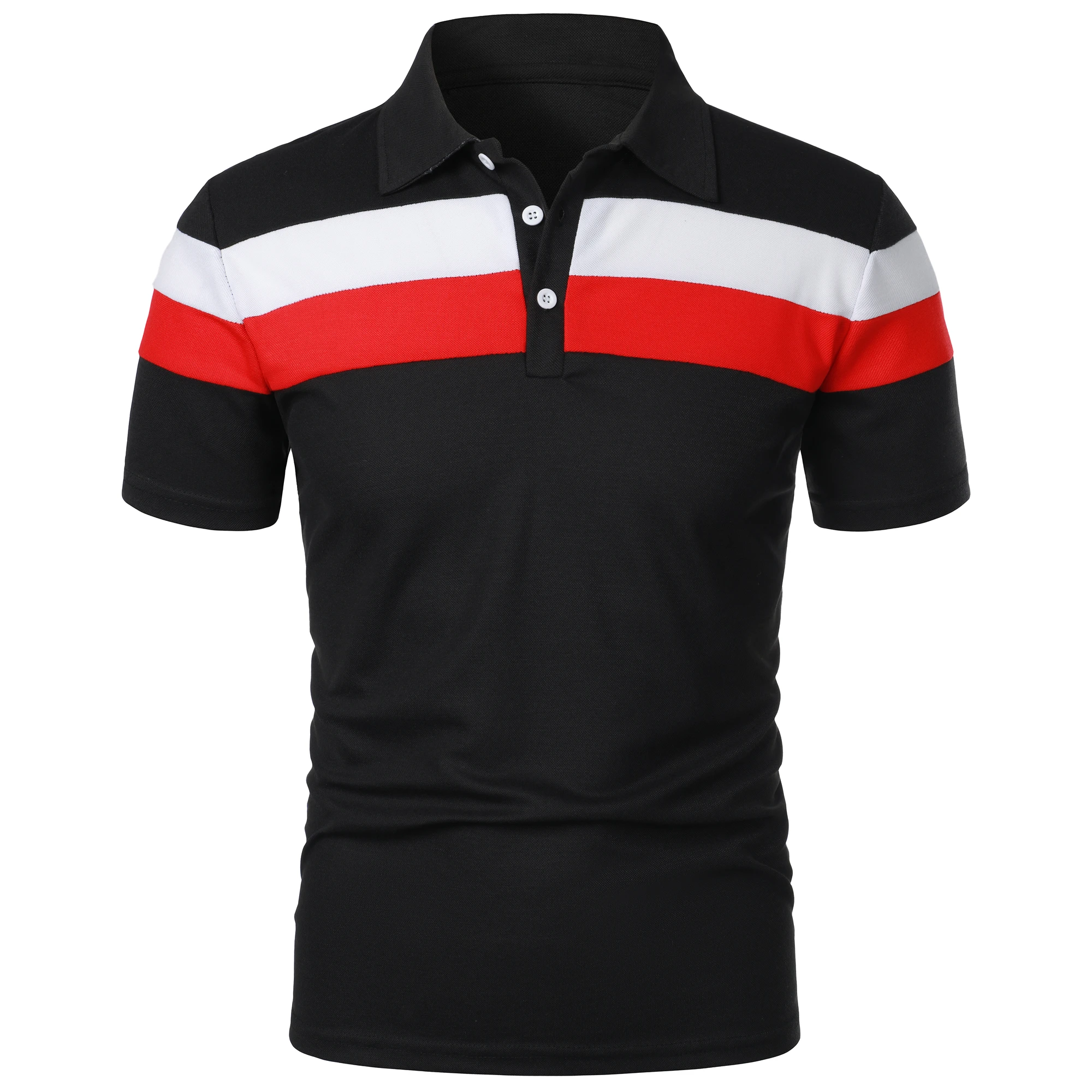 Men's short sleeve chest three stripes color matching fashion with men's lapel short sleeve men's fashion casual top T-shirt