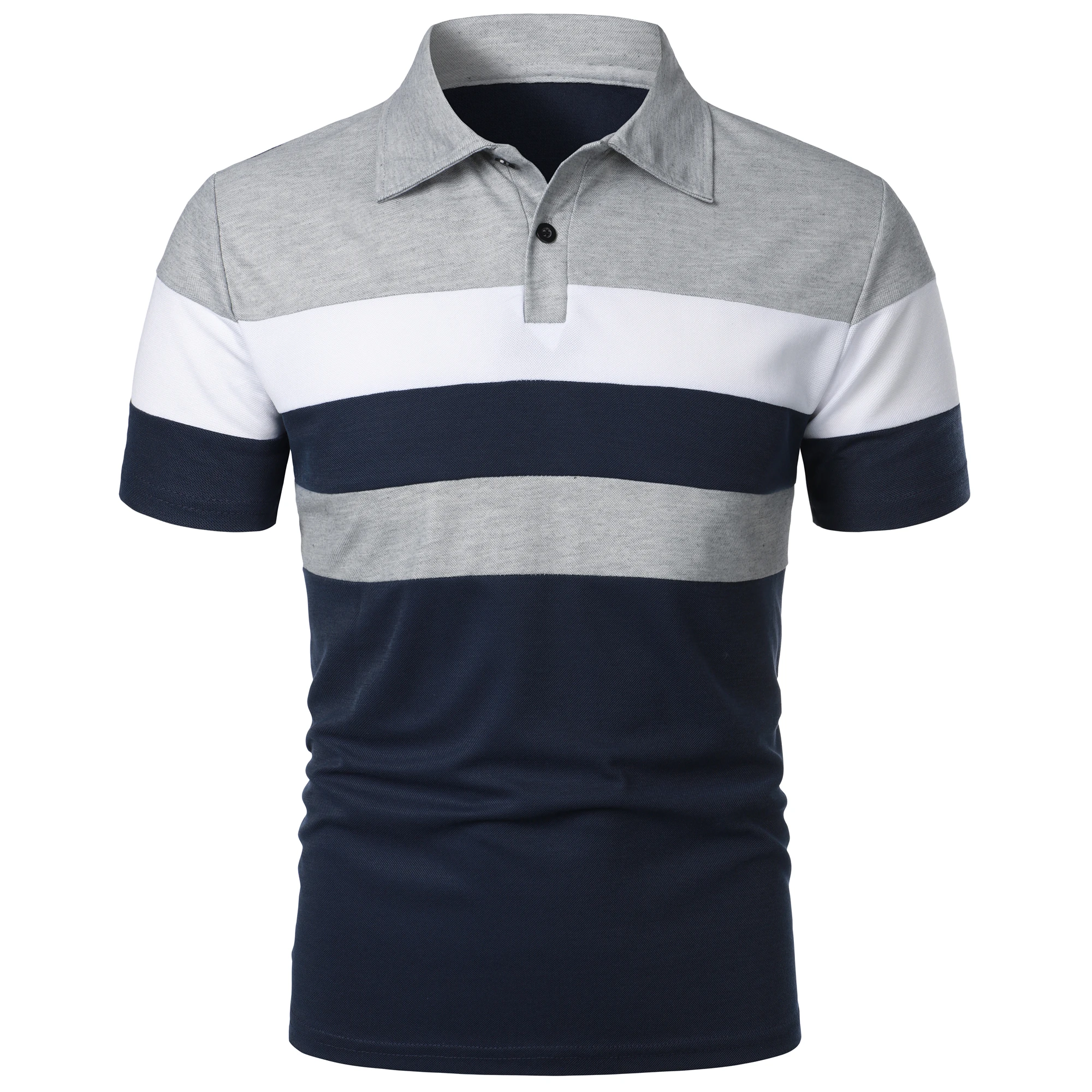 Men's short sleeve chest three stripes color matching fashion with men's lapel short sleeve men's fashion casual top T-shirt