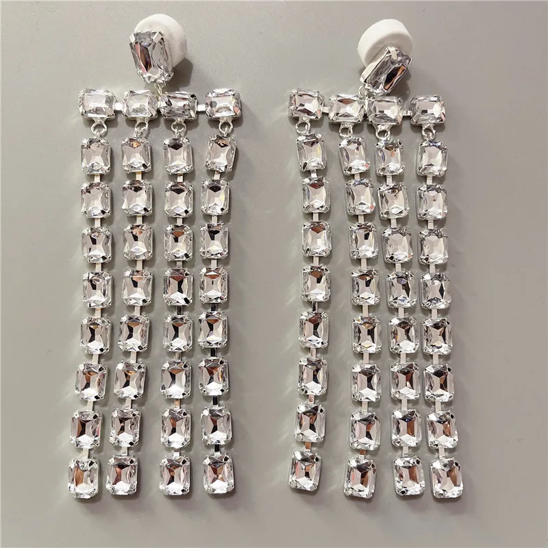 Long Tassel Big Drop Earrings Crystal Accessories for Women Oversize Exaggerate Dangle Earrings Wedding Jewelry Gifts