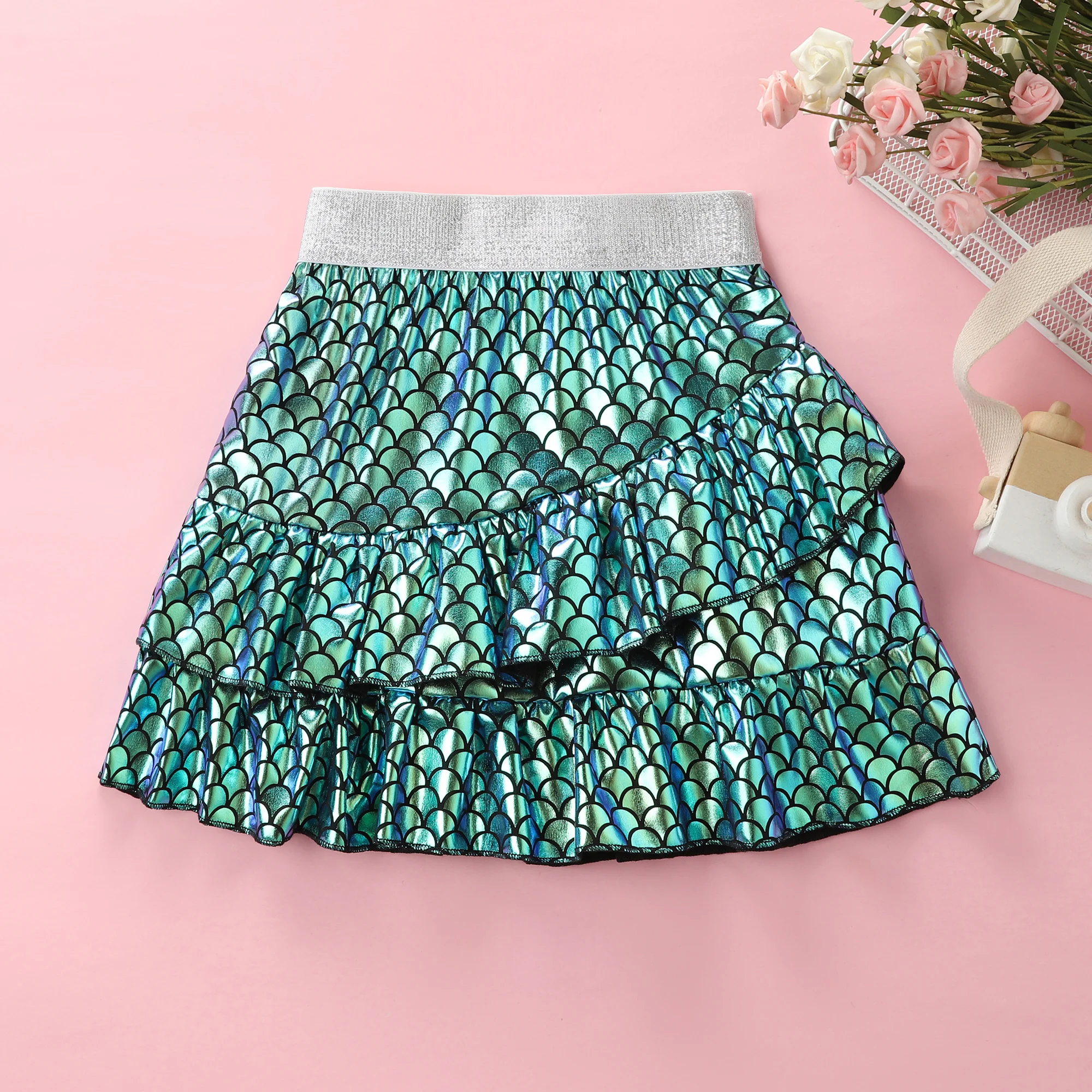 Summer New Mermaid Rainbow Fish Scales Summer Birthday Party Colorful Skirt F5510 for Primary and Secondary School Girls F5510