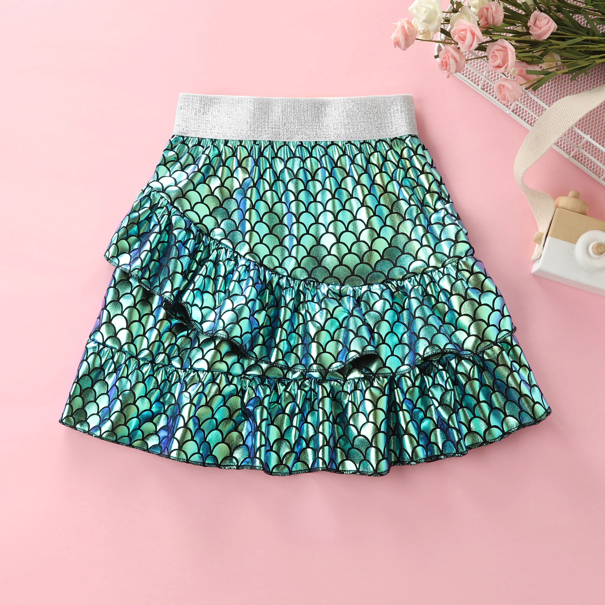 Summer New Mermaid Rainbow Fish Scales Summer Birthday Party Colorful Skirt F5510 for Primary and Secondary School Girls F5510