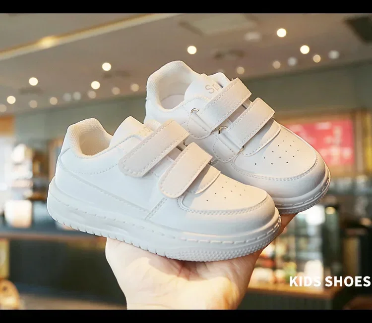 Children's Sneakers Fashion Boys Girls White School Tennis Shoes Causal Versatile Kids Running Sports Shoes Non-slip Hook Loop