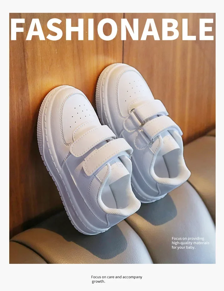 Children's Sneakers Fashion Boys Girls White School Tennis Shoes Causal Versatile Kids Running Sports Shoes Non-slip Hook Loop