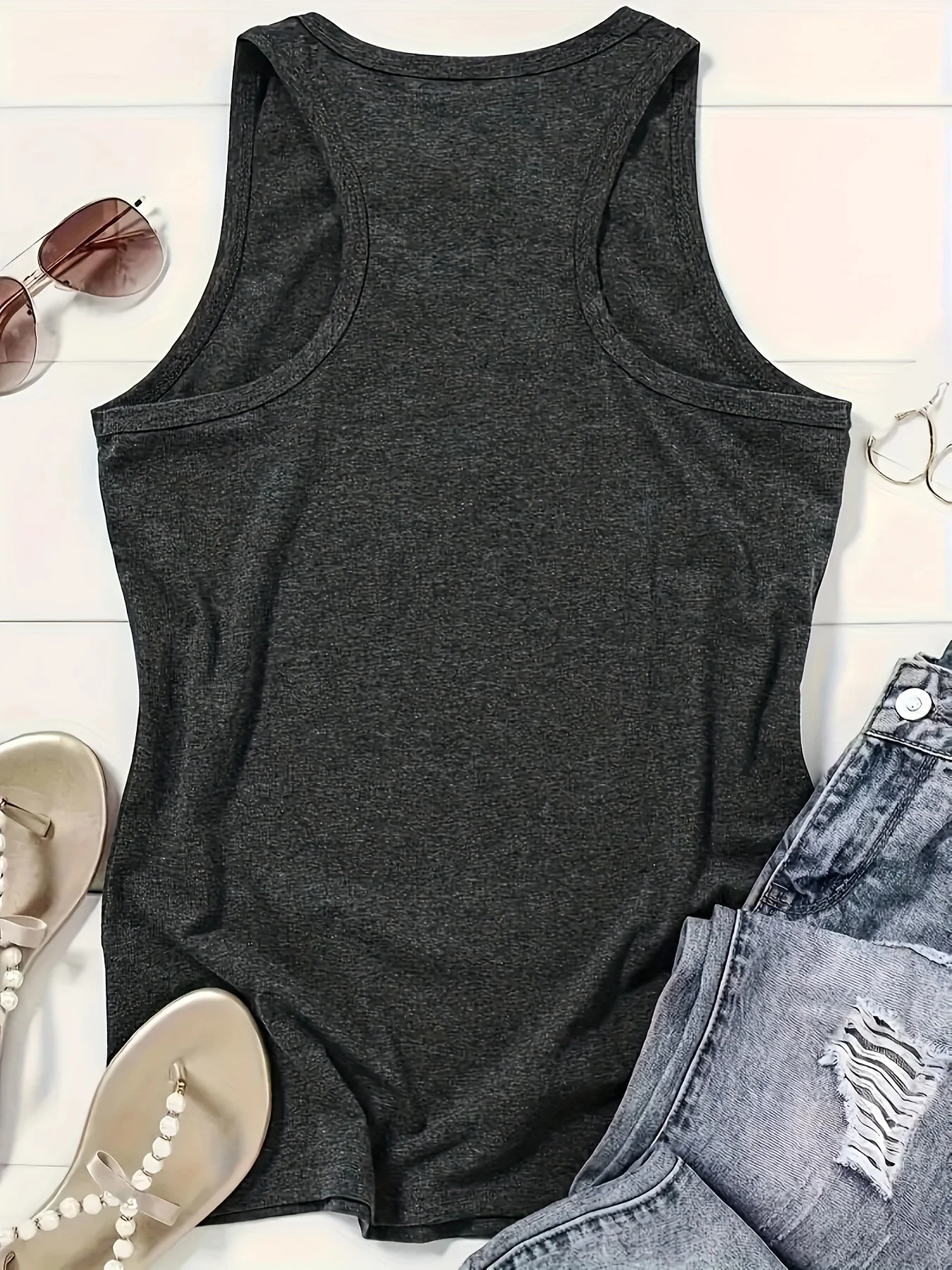 Women's Summer Floral Print Crew Neck Breathable Loose Large Breathable and Comfortable Sleeveless Tank Top T-shirt