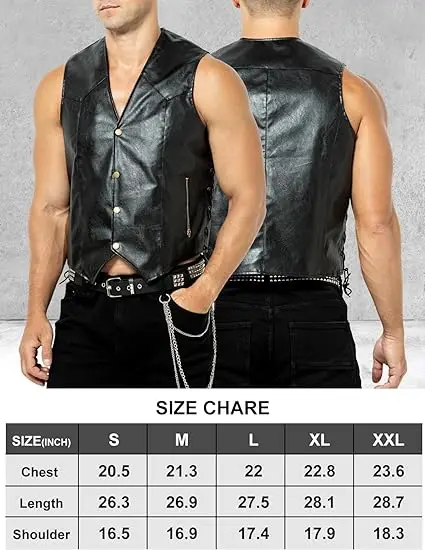Arjen Kroos Men's Faux Leather Vest with Hidden Pockets Adjustable Laces Motorcycle Rider Vest