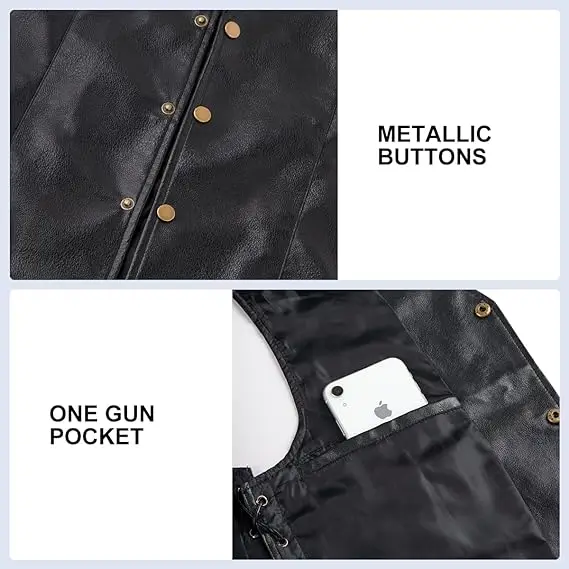 Arjen Kroos Men's Faux Leather Vest with Hidden Pockets Adjustable Laces Motorcycle Rider Vest