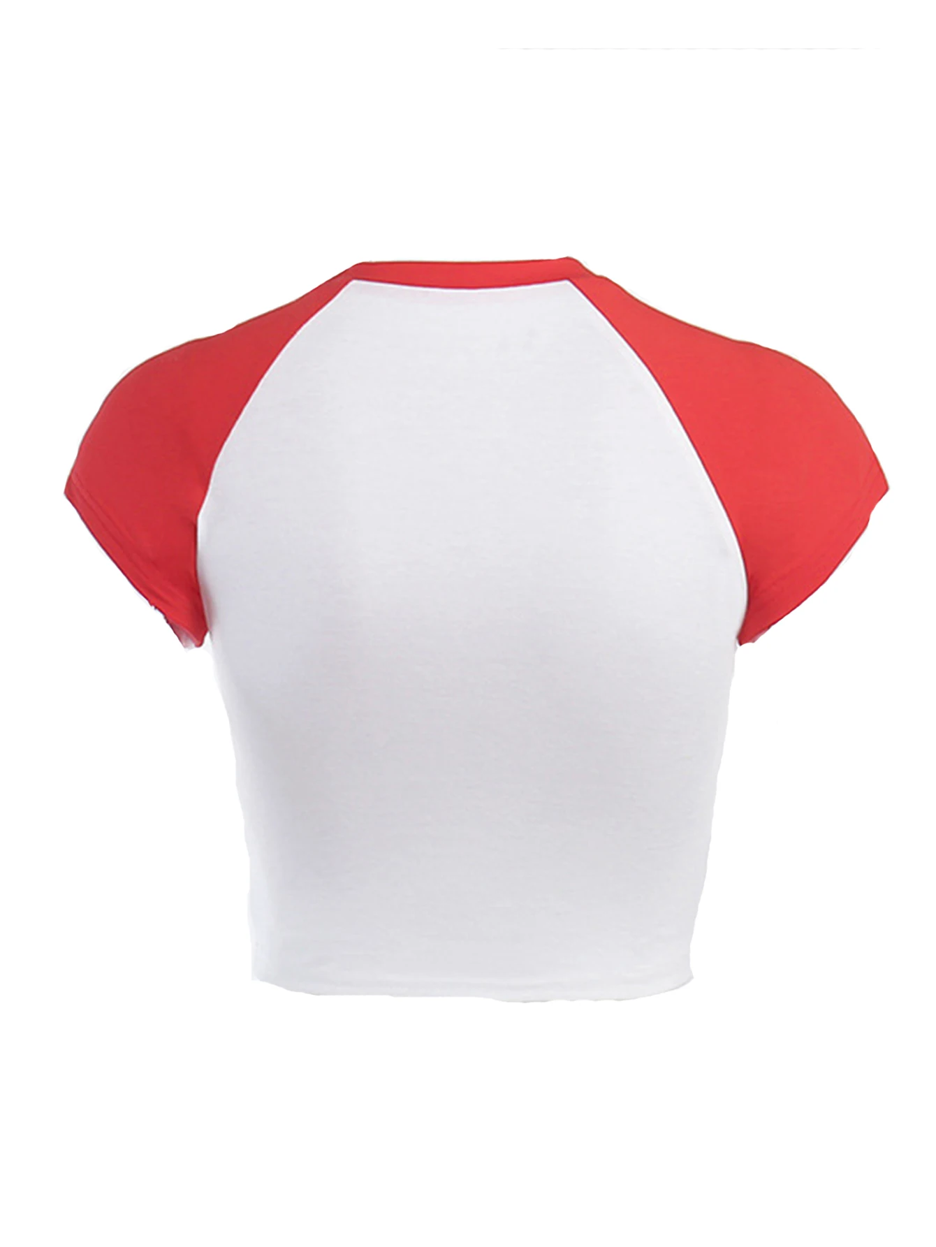 Letter Printed Navel Exposed T-Shirt Color Blocking Design Round Neck Printed Short Sleeve Navel Exposed Top Women Crop Top