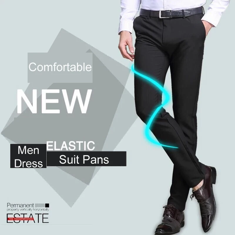 2020 Fashion Suit Pants Mens Elegant Dress Pants Solid Men Leisure Suits Trousers Male Slim Fit Pants Formal Black Blue