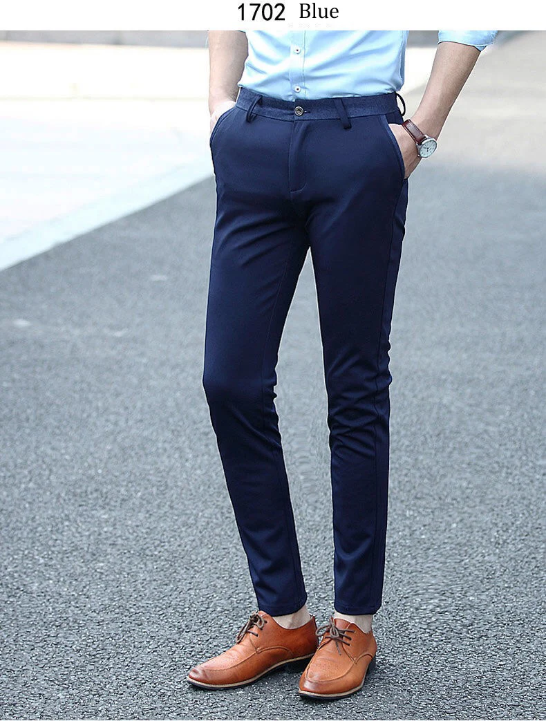 2020 Fashion Suit Pants Mens Elegant Dress Pants Solid Men Leisure Suits Trousers Male Slim Fit Pants Formal Black Blue