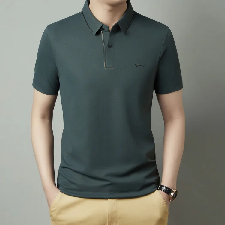 Men's New Polo Shirt, Seamless Premium Luxury Cool Fabric, Business Casual Golf, Slim Fit Blouse Collar T-shirt