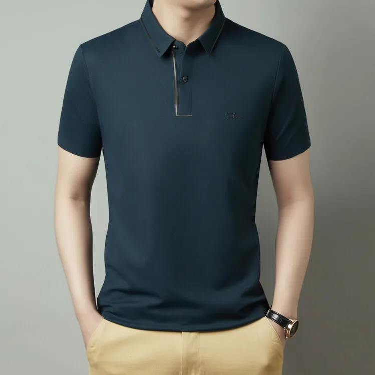 Men's New Polo Shirt, Seamless Premium Luxury Cool Fabric, Business Casual Golf, Slim Fit Blouse Collar T-shirt