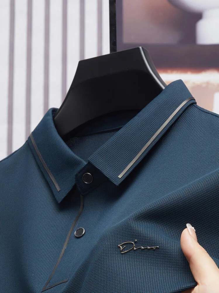 Men's New Polo Shirt, Seamless Premium Luxury Cool Fabric, Business Casual Golf, Slim Fit Blouse Collar T-shirt