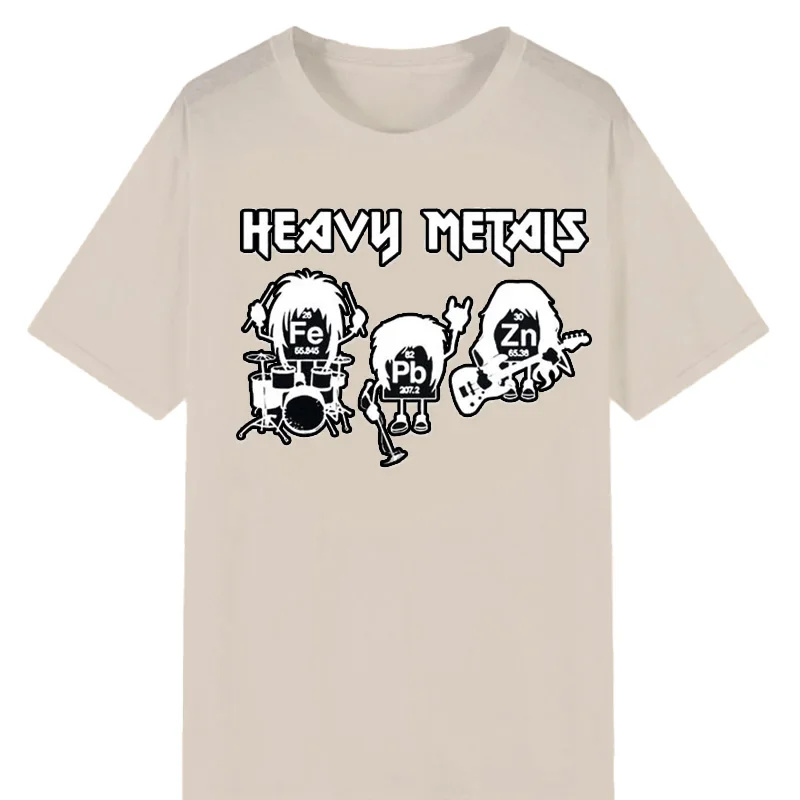 Heavy Metals Chemistry Periodic Table Rock Roll Music Physics Biology Print Men T Shirt Vintage Unisex Casual Loose T-shirt Tops