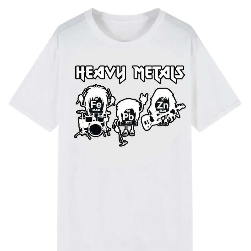 Heavy Metals Chemistry Periodic Table Rock Roll Music Physics Biology Print Men T Shirt Vintage Unisex Casual Loose T-shirt Tops