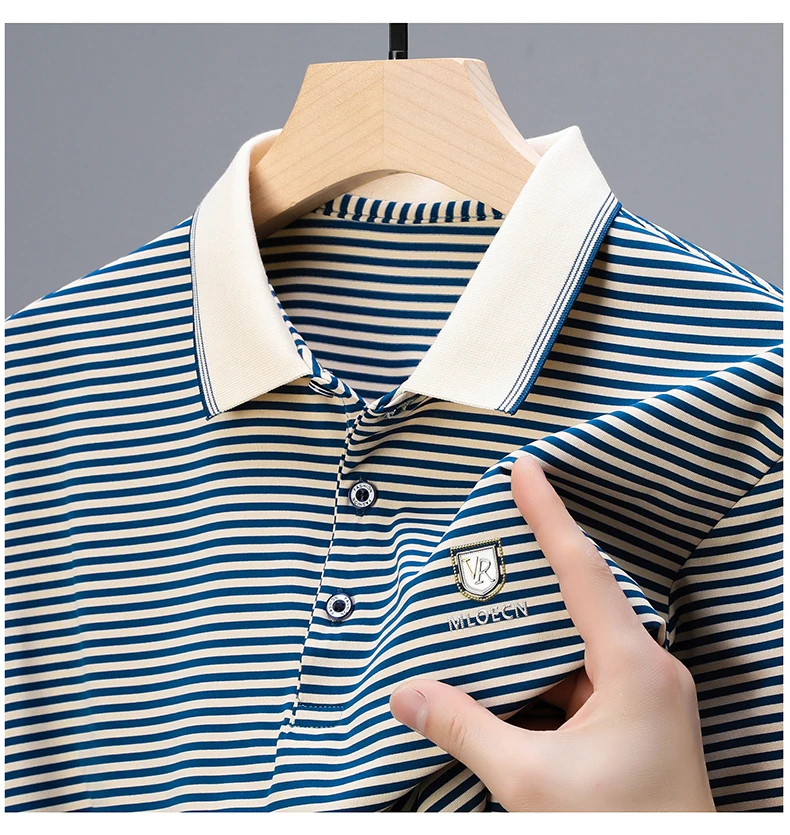 Quality breathable cotton short sleeve men's POLO shirt 2024 summer fashionable shiny diamond inlaid design top soft T-shirt