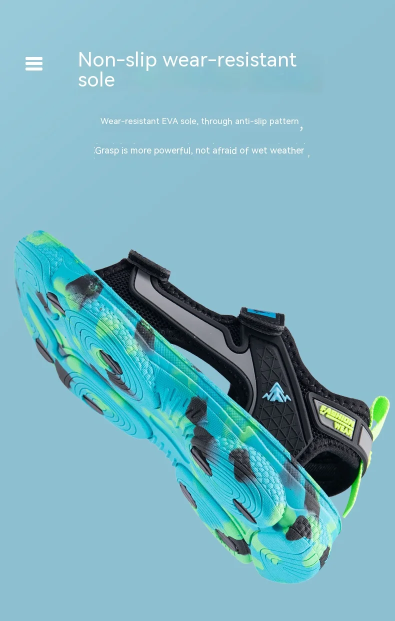 Girls' Sandals 2024 New Summer Boys Soft Soled Students Medium and Large Children Casual Double Row Velcro Beach Shoes