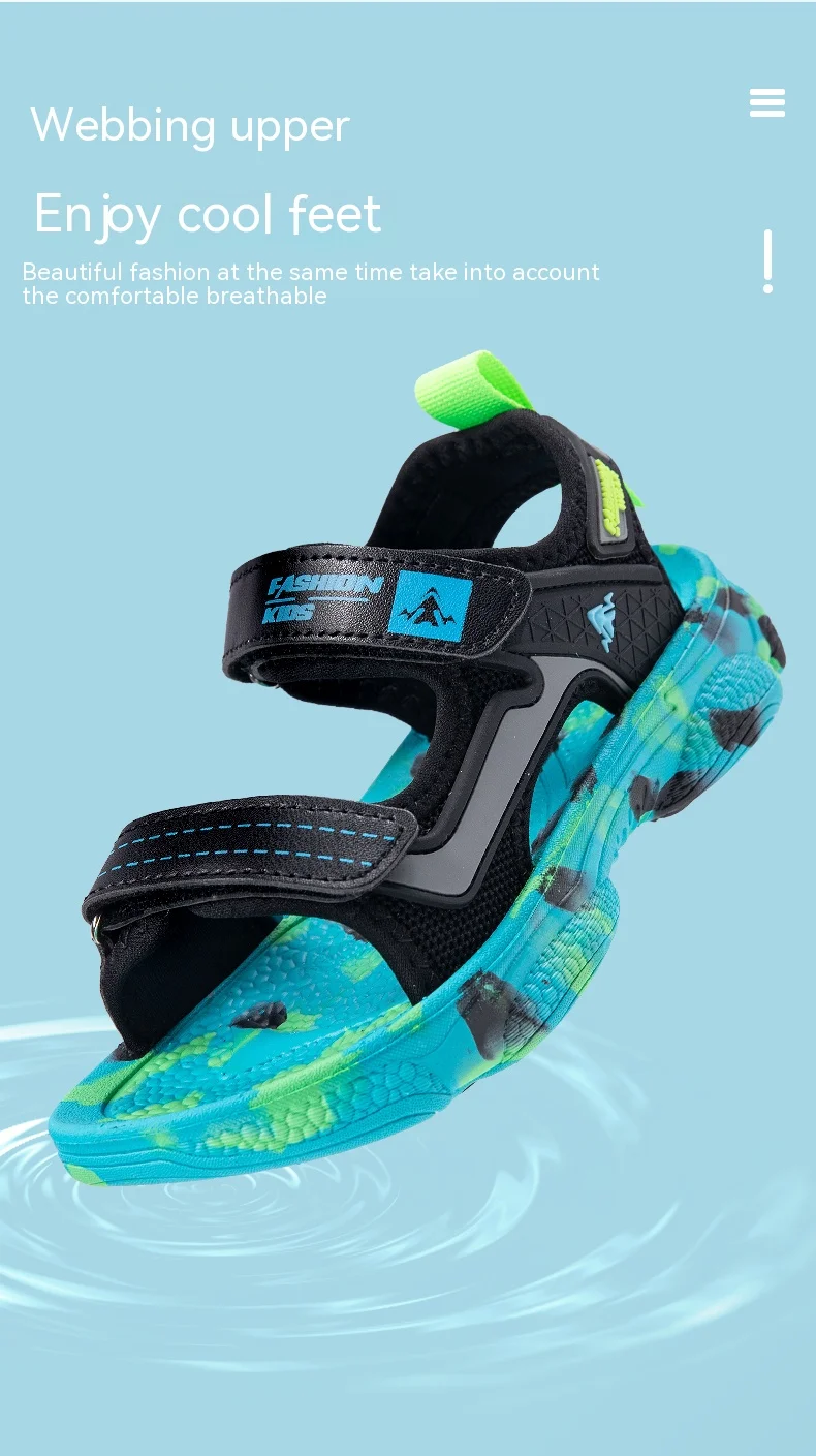 Girls' Sandals 2024 New Summer Boys Soft Soled Students Medium and Large Children Casual Double Row Velcro Beach Shoes