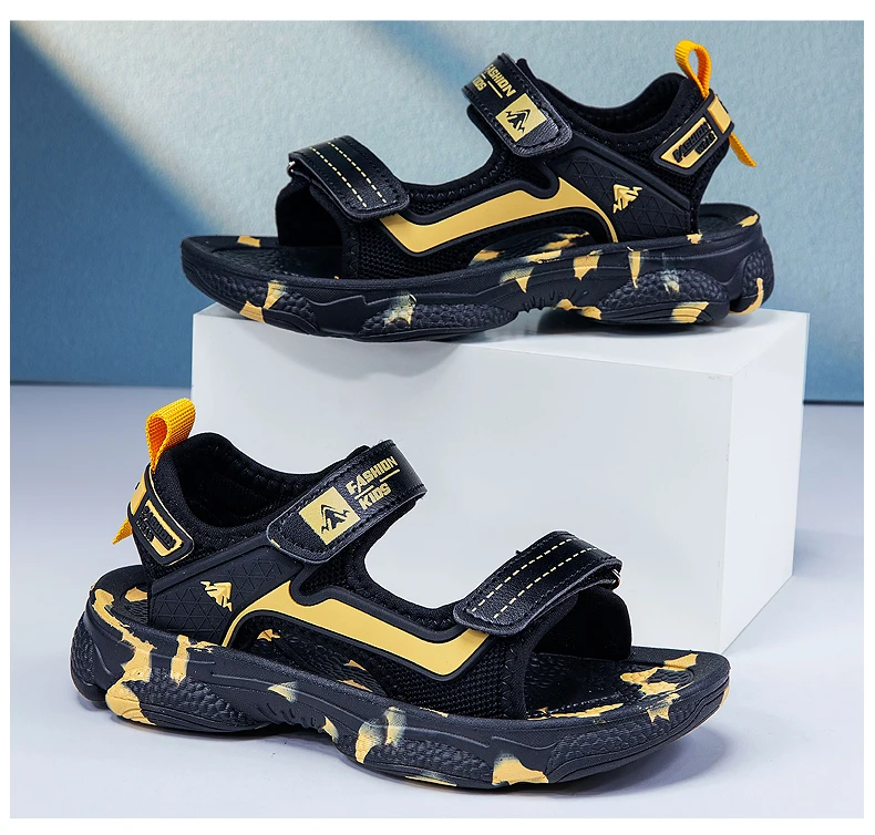 Girls' Sandals 2024 New Summer Boys Soft Soled Students Medium and Large Children Casual Double Row Velcro Beach Shoes