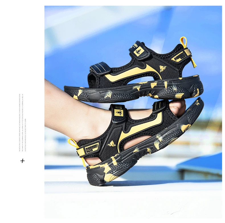 Girls' Sandals 2024 New Summer Boys Soft Soled Students Medium and Large Children Casual Double Row Velcro Beach Shoes