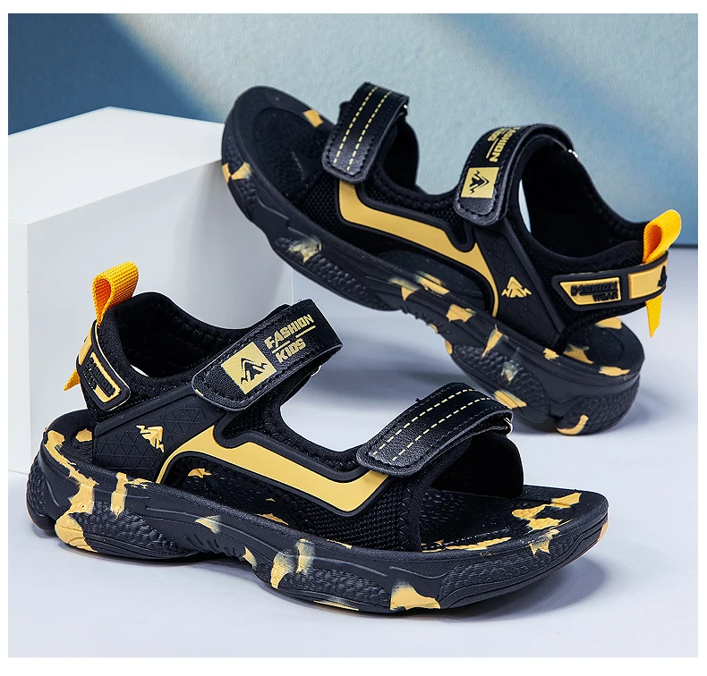 Girls' Sandals 2024 New Summer Boys Soft Soled Students Medium and Large Children Casual Double Row Velcro Beach Shoes