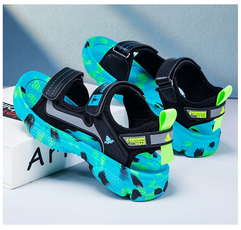Girls' Sandals 2024 New Summer Boys Soft Soled Students Medium and Large Children Casual Double Row Velcro Beach Shoes