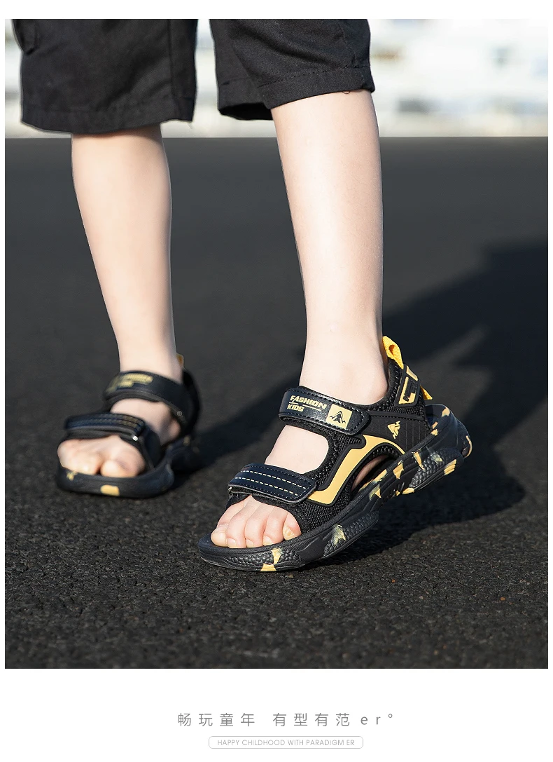Girls' Sandals 2024 New Summer Boys Soft Soled Students Medium and Large Children Casual Double Row Velcro Beach Shoes