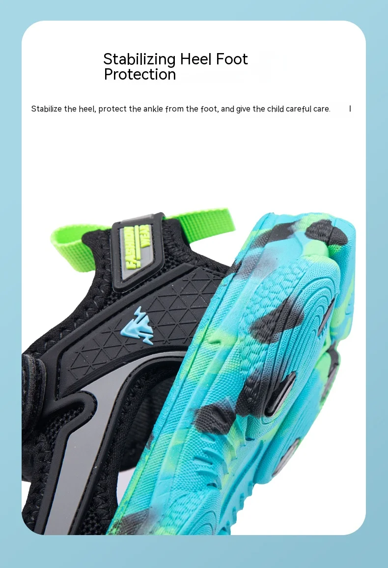 Girls' Sandals 2024 New Summer Boys Soft Soled Students Medium and Large Children Casual Double Row Velcro Beach Shoes