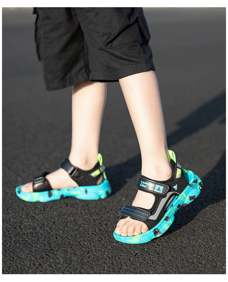 Girls' Sandals 2024 New Summer Boys Soft Soled Students Medium and Large Children Casual Double Row Velcro Beach Shoes
