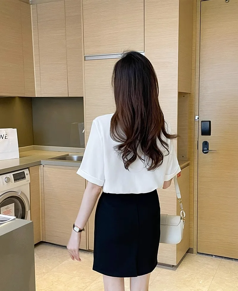 Summer Short Sleeve V-Neck Chiffon Shirt Women's Clothing 2024 Spring New Office Lady Loose Casual Pullover Blouse
