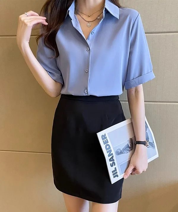Summer Short Sleeve V-Neck Chiffon Shirt Women's Clothing 2024 Spring New Office Lady Loose Casual Pullover Blouse