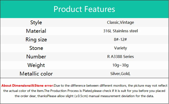 Men's High Quality 316L Stainless Steel Variety Onyx Rings Fashion Trend Jewelry