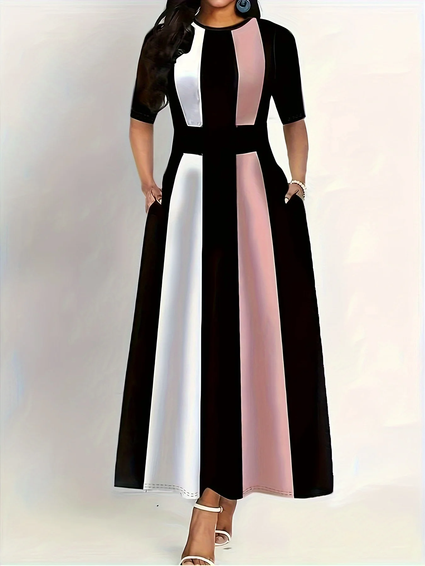 Plus size summer new women's clothing dress, elegant slim fit, fashionable and contrasting color dress for commuting