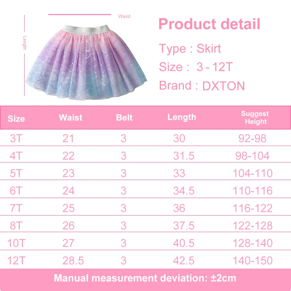 DXTON New Summer Girls Tulle Skirts Mermaid Children Princess Mini Skirt Gradient Mesh Kids Dancing Skirt Party Costume 3-10Yrs