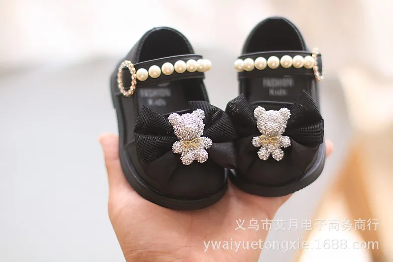Cartoon Bow Square Mouth Toddler Shoes Kids Shoes Girls Baby Party Wedding Dance New Princess Leather Shoes Children Sneakers