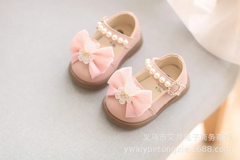 Cartoon Bow Square Mouth Toddler Shoes Kids Shoes Girls Baby Party Wedding Dance New Princess Leather Shoes Children Sneakers