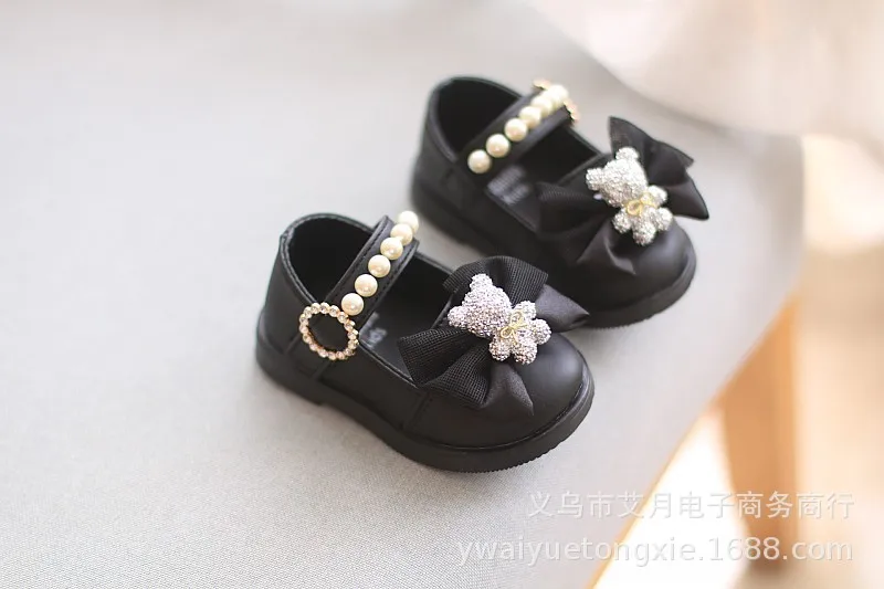 Cartoon Bow Square Mouth Toddler Shoes Kids Shoes Girls Baby Party Wedding Dance New Princess Leather Shoes Children Sneakers