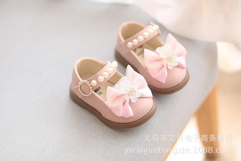 Cartoon Bow Square Mouth Toddler Shoes Kids Shoes Girls Baby Party Wedding Dance New Princess Leather Shoes Children Sneakers
