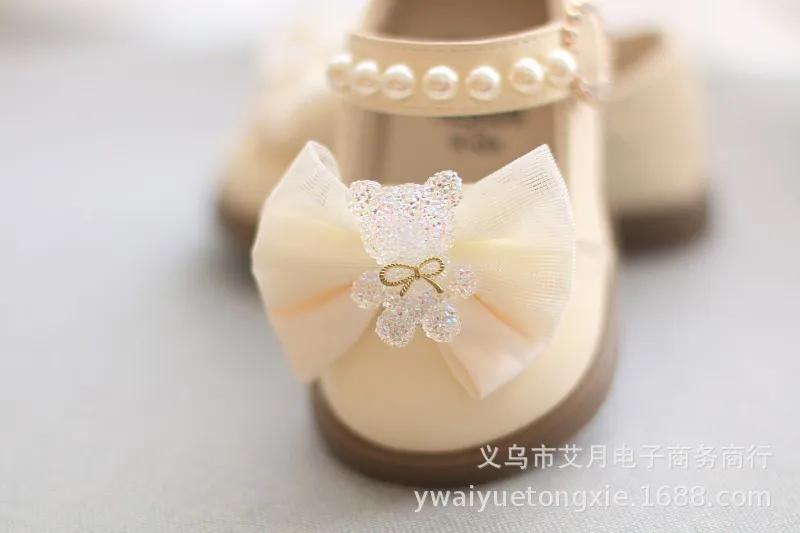 Cartoon Bow Square Mouth Toddler Shoes Kids Shoes Girls Baby Party Wedding Dance New Princess Leather Shoes Children Sneakers