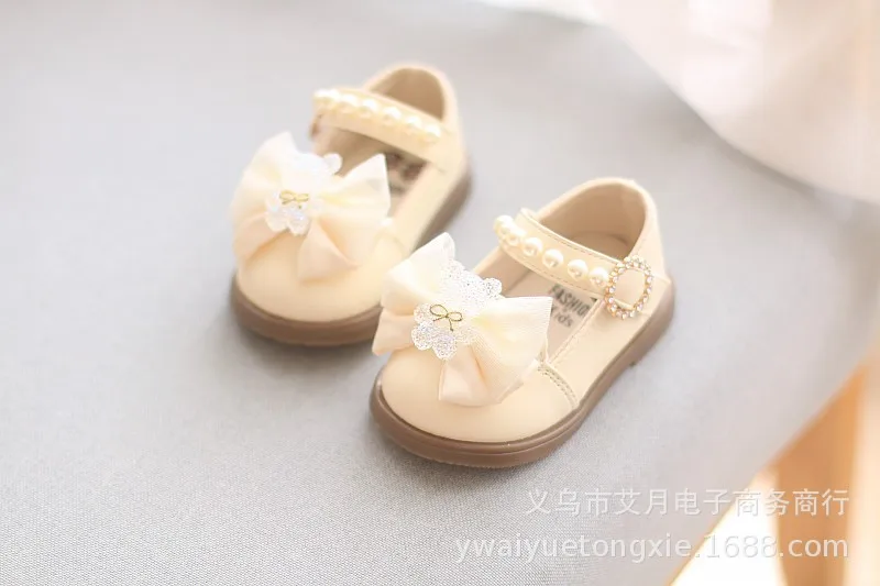 Cartoon Bow Square Mouth Toddler Shoes Kids Shoes Girls Baby Party Wedding Dance New Princess Leather Shoes Children Sneakers