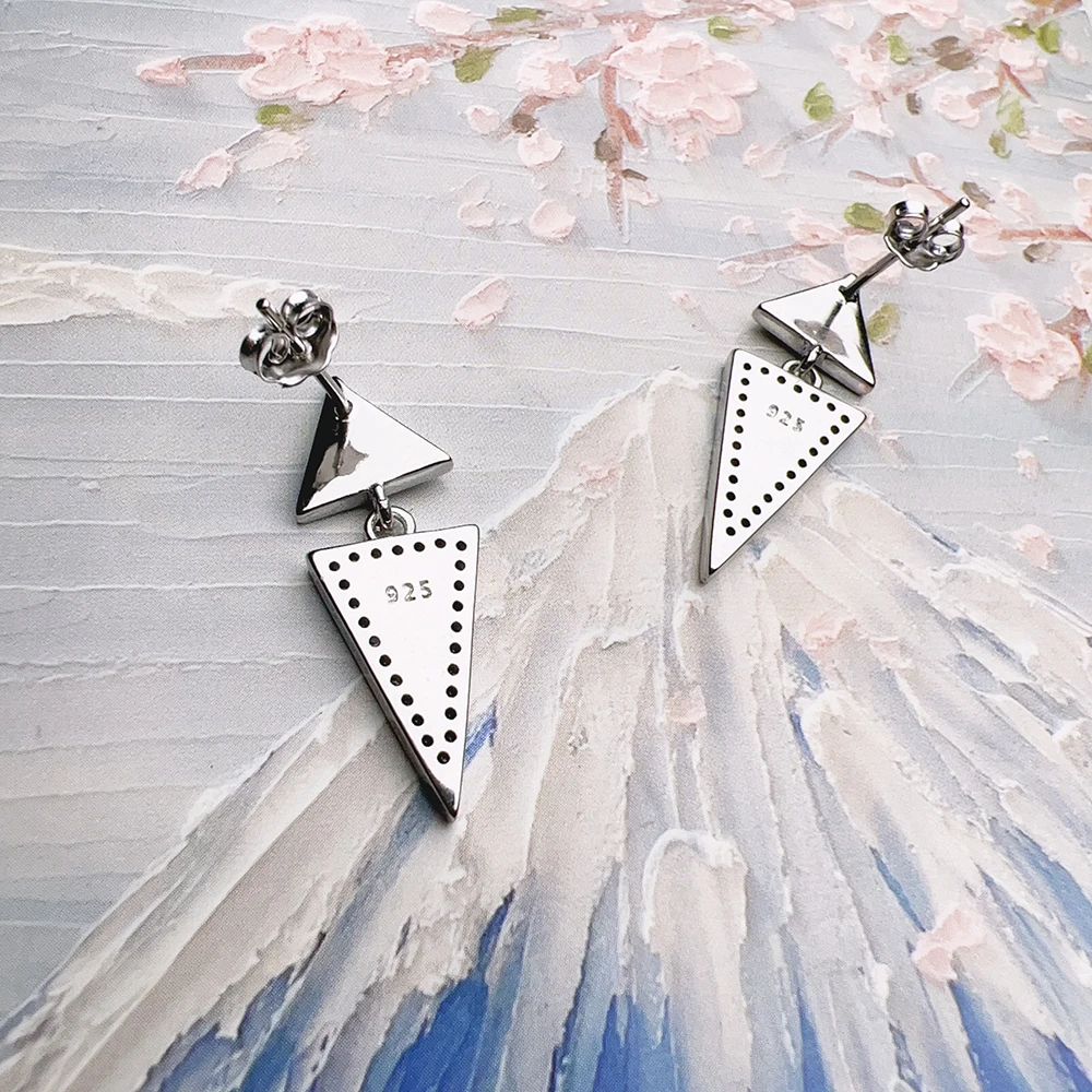 Ear Studs Triangle Geometrical Fine Jewerly For Women Winter New Trendy Gift In 925 Sterling Silver