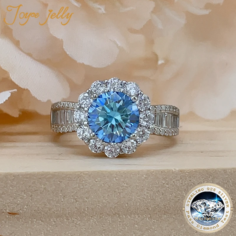JoyceJelly 2ct Royal Blue Moissanite Ring for Cham Lady Round 8H8A Cut VVS1 Moissanite Diamond Dating Wedding Party Jewerly Gift