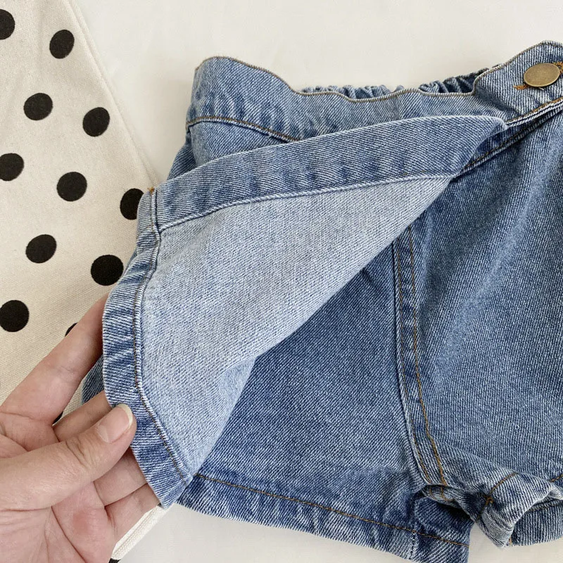 Brief Style Denim Blue Toddler Girls Skirt Shorts Kids Summer Sport Dress Pants Children Elastic Waist Trousers for 2-7 Years