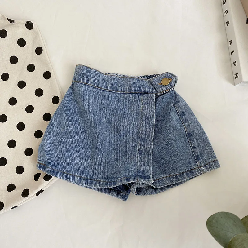 Brief Style Denim Blue Toddler Girls Skirt Shorts Kids Summer Sport Dress Pants Children Elastic Waist Trousers for 2-7 Years