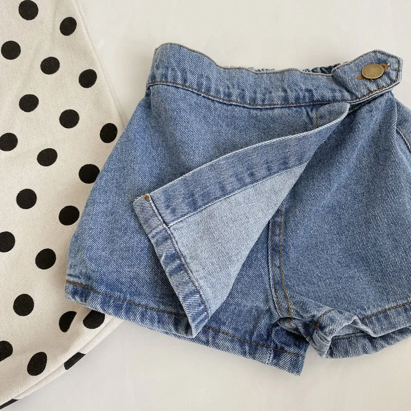 Brief Style Denim Blue Toddler Girls Skirt Shorts Kids Summer Sport Dress Pants Children Elastic Waist Trousers for 2-7 Years