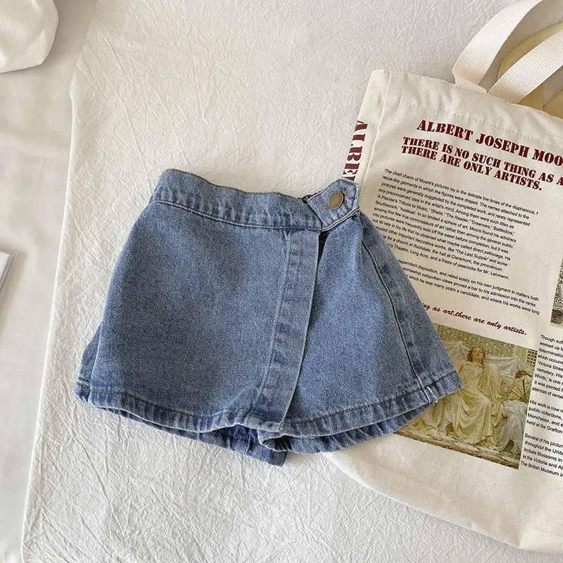 Brief Style Denim Blue Toddler Girls Skirt Shorts Kids Summer Sport Dress Pants Children Elastic Waist Trousers for 2-7 Years