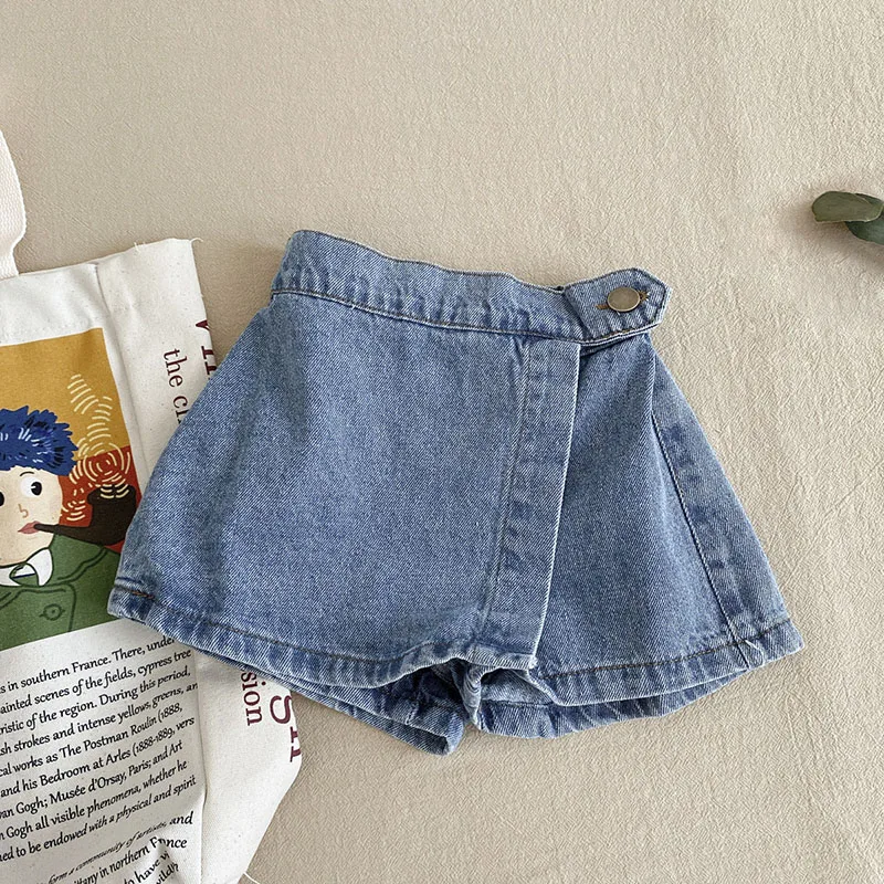 Brief Style Denim Blue Toddler Girls Skirt Shorts Kids Summer Sport Dress Pants Children Elastic Waist Trousers for 2-7 Years