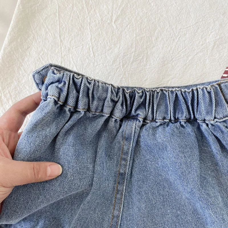 Brief Style Denim Blue Toddler Girls Skirt Shorts Kids Summer Sport Dress Pants Children Elastic Waist Trousers for 2-7 Years