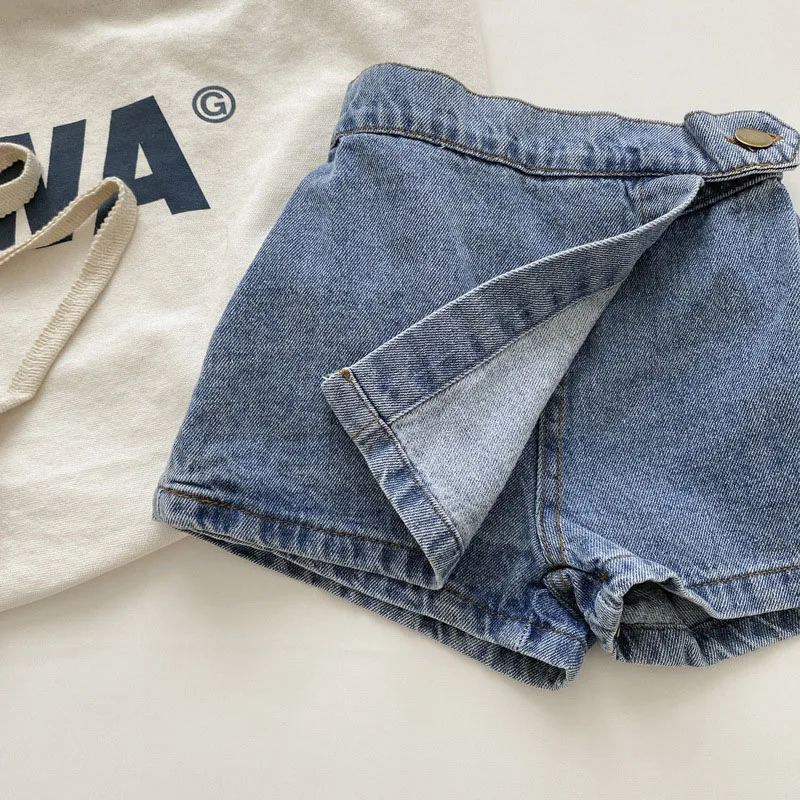 Brief Style Denim Blue Toddler Girls Skirt Shorts Kids Summer Sport Dress Pants Children Elastic Waist Trousers for 2-7 Years